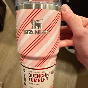 Stanley Quencher H2.0 20oz Pink Candy Cane Stripe Tumbler Holiday FlowState Cup